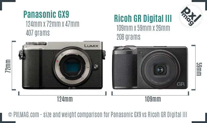 Panasonic GX9 vs Ricoh GR Digital III size comparison