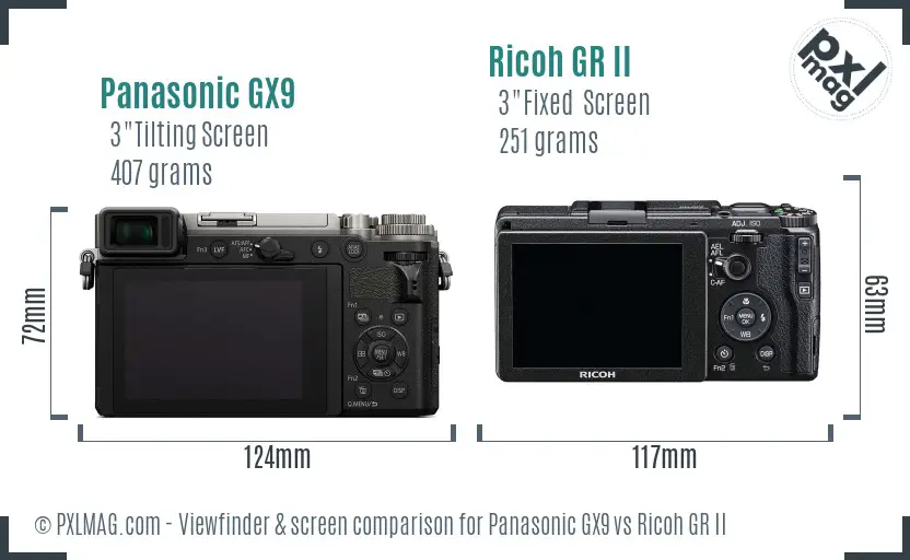 Panasonic GX9 vs Ricoh GR II Screen and Viewfinder comparison Panasonic GX9 vs Ricoh GR II Screen and Viewfinder comparison