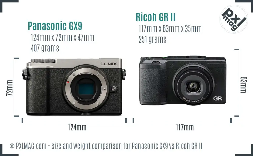 Panasonic GX9 vs Ricoh GR II size comparison Panasonic GX9 vs Ricoh GR II size comparison
