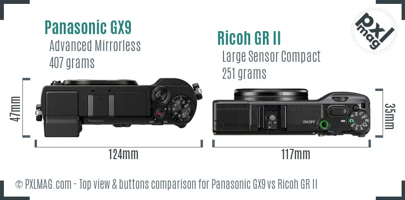 Panasonic GX9 vs Ricoh GR II top view buttons comparison Panasonic GX9 vs Ricoh GR II top view buttons comparison