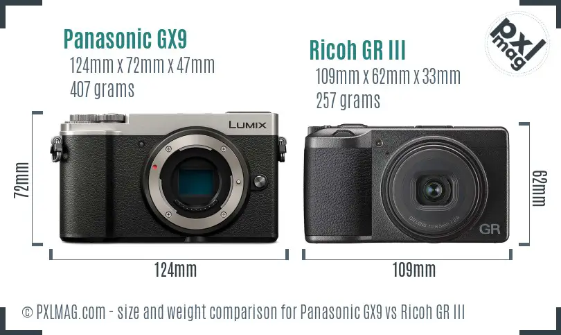 Panasonic GX9 vs Ricoh GR III size comparison