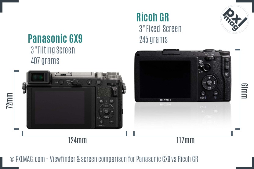 Panasonic GX9 vs Ricoh GR Screen and Viewfinder comparison