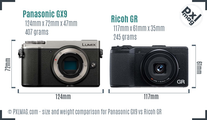 Panasonic GX9 vs Ricoh GR size comparison