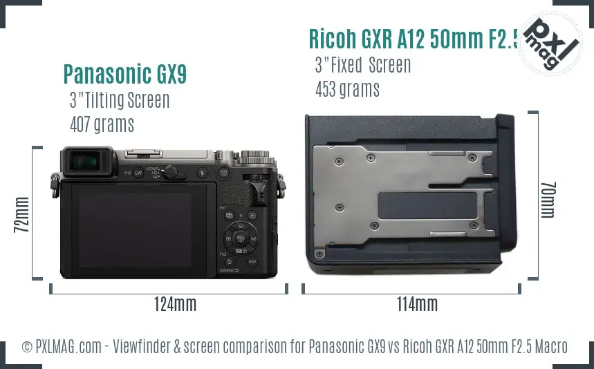 Panasonic GX9 vs Ricoh GXR A12 50mm F2.5 Macro Screen and Viewfinder comparison