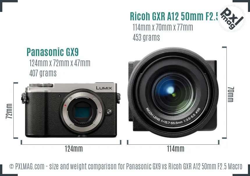 Panasonic GX9 vs Ricoh GXR A12 50mm F2.5 Macro size comparison