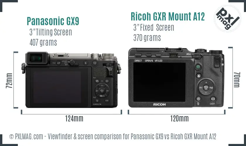 Panasonic GX9 vs Ricoh GXR Mount A12 Screen and Viewfinder comparison