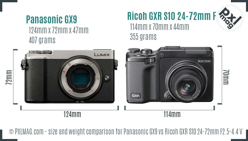 Panasonic GX9 vs Ricoh GXR S10 24-72mm F2.5-4.4 VC size comparison