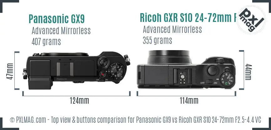 Panasonic GX9 vs Ricoh GXR S10 24-72mm F2.5-4.4 VC top view buttons comparison