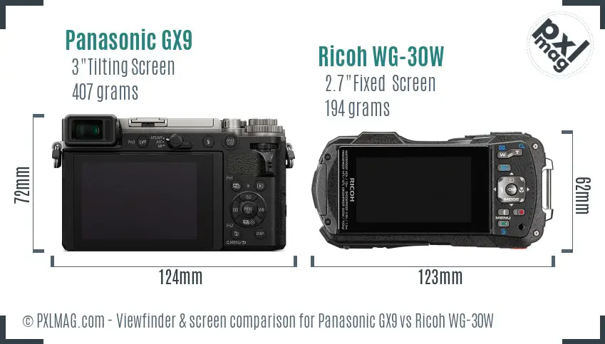 Panasonic GX9 vs Ricoh WG-30W Screen and Viewfinder comparison