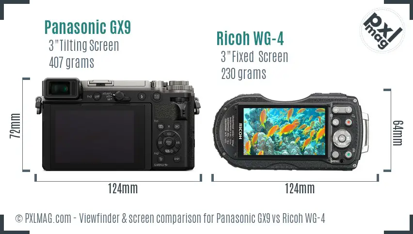 Panasonic GX9 vs Ricoh WG-4 Screen and Viewfinder comparison