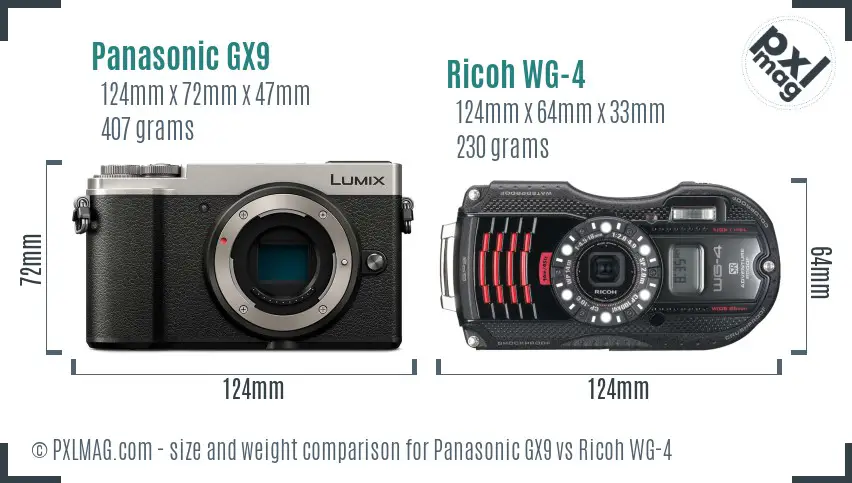 Panasonic GX9 vs Ricoh WG-4 size comparison