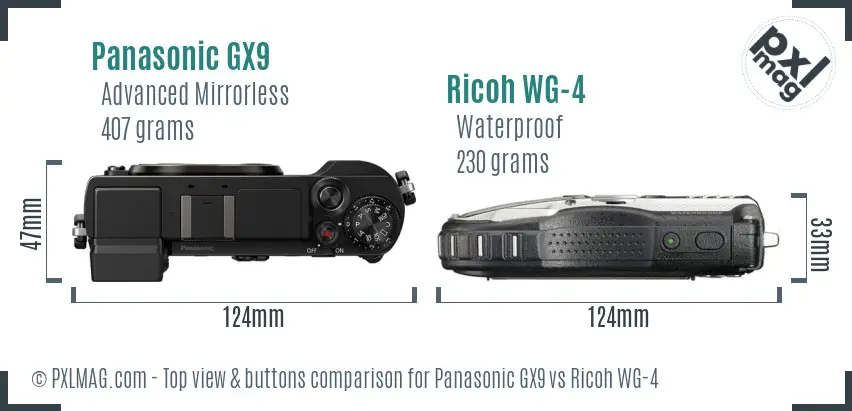 Panasonic GX9 vs Ricoh WG-4 top view buttons comparison
