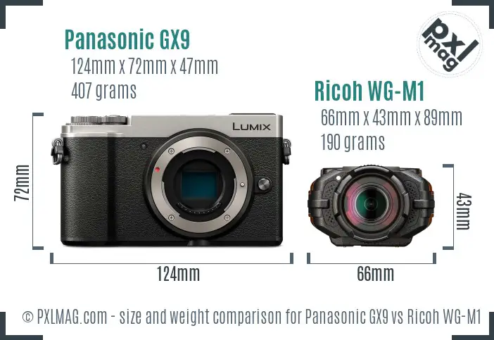 Panasonic GX9 vs Ricoh WG-M1 size comparison Panasonic GX9 vs Ricoh WG-M1 size comparison