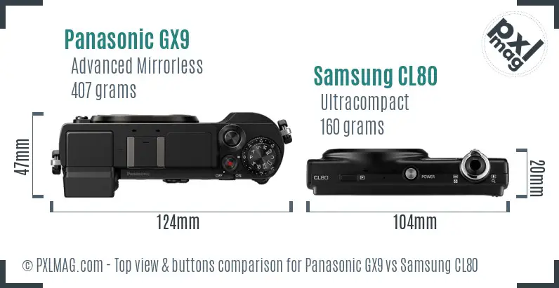 Panasonic GX9 vs Samsung CL80 top view buttons comparison Panasonic GX9 vs Samsung CL80 top view buttons comparison