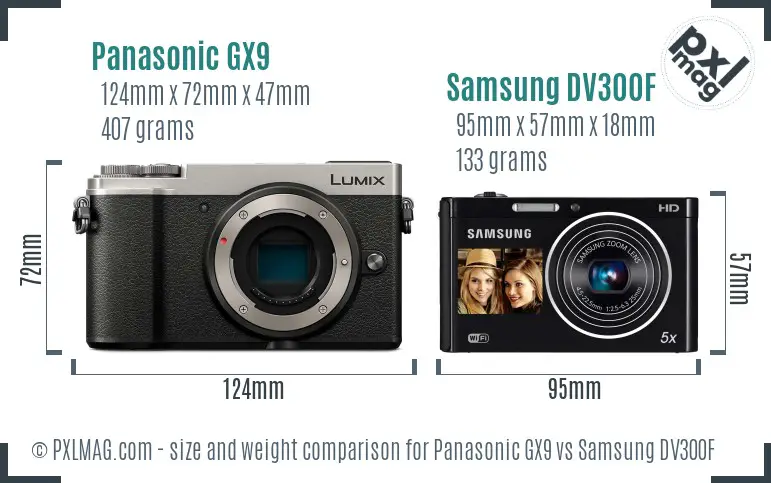 Panasonic GX9 vs Samsung DV300F size comparison Panasonic GX9 vs Samsung DV300F size comparison