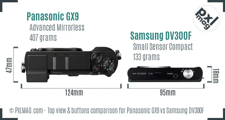 Panasonic GX9 vs Samsung DV300F top view buttons comparison Panasonic GX9 vs Samsung DV300F top view buttons comparison