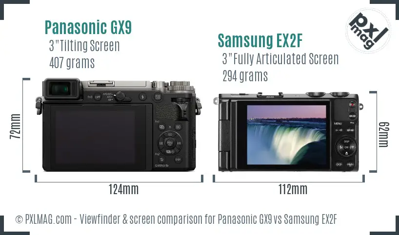 Panasonic GX9 vs Samsung EX2F Screen and Viewfinder comparison