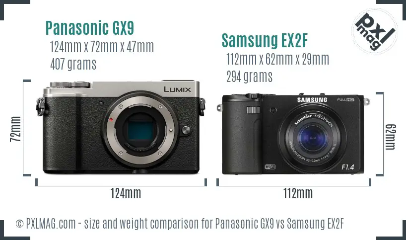 Panasonic GX9 vs Samsung EX2F size comparison