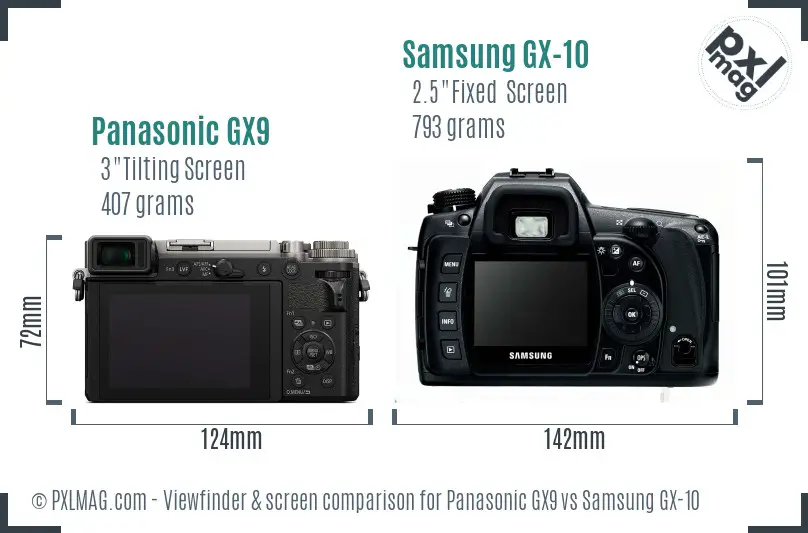 Panasonic GX9 vs Samsung GX-10 Screen and Viewfinder comparison