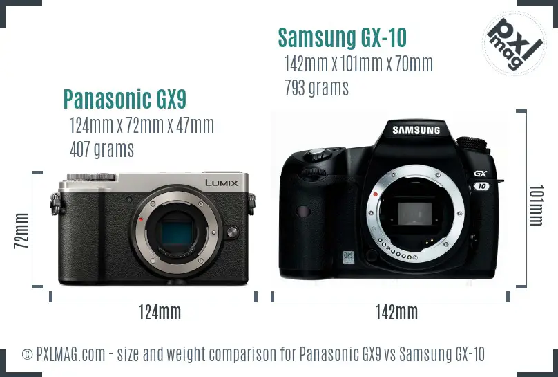 Panasonic GX9 vs Samsung GX-10 size comparison