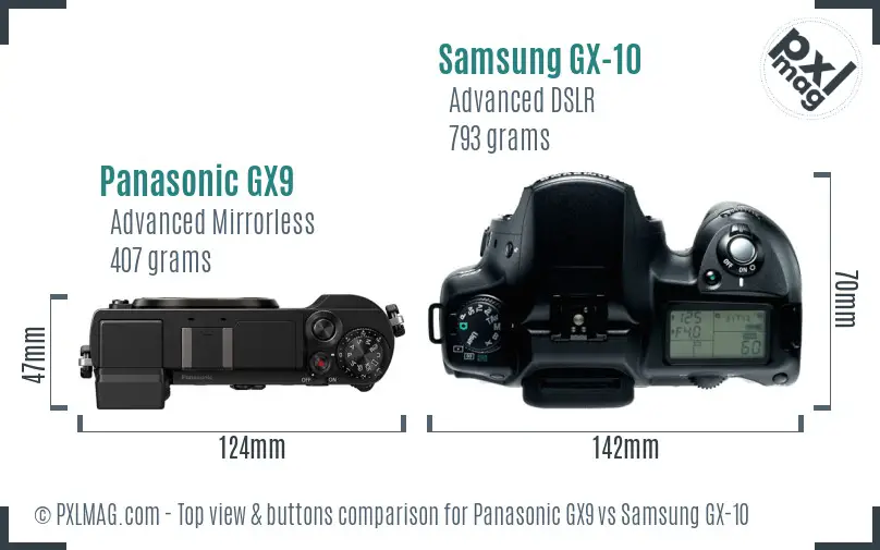 Panasonic GX9 vs Samsung GX-10 top view buttons comparison