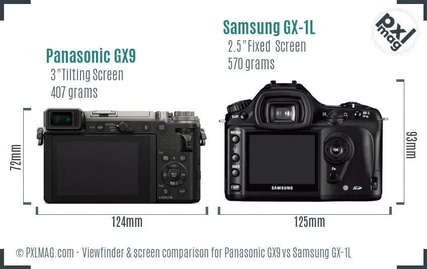 Panasonic GX9 vs Samsung GX-1L Screen and Viewfinder comparison Panasonic GX9 vs Samsung GX-1L Screen and Viewfinder comparison