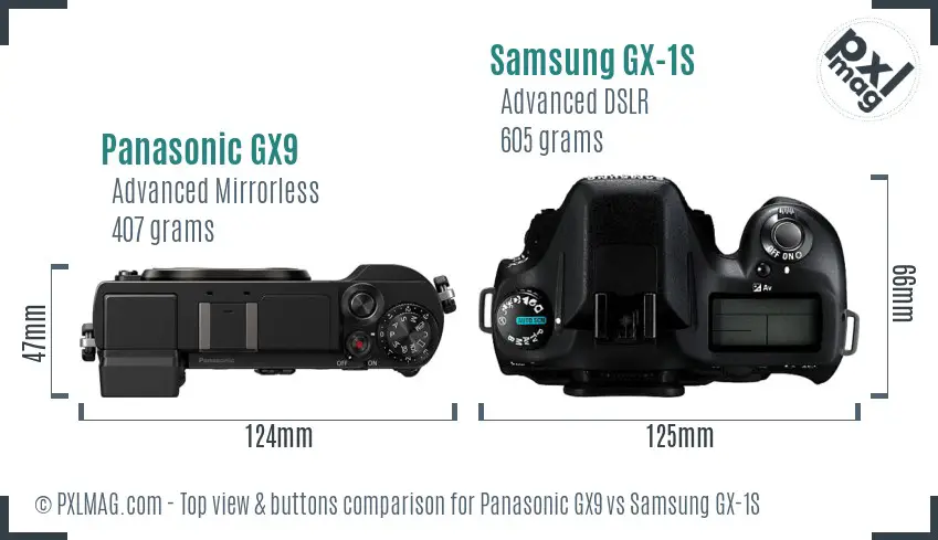 Panasonic GX9 vs Samsung GX-1S top view buttons comparison