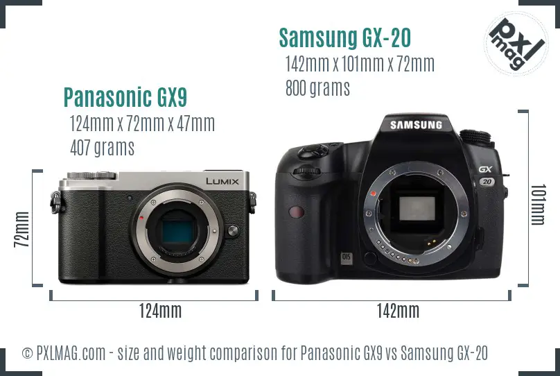 Panasonic GX9 vs Samsung GX-20 size comparison