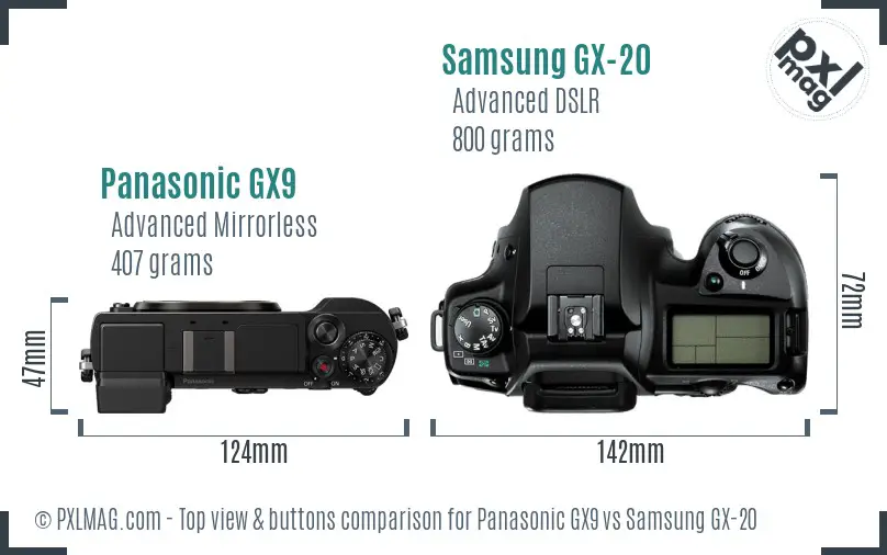 Panasonic GX9 vs Samsung GX-20 top view buttons comparison