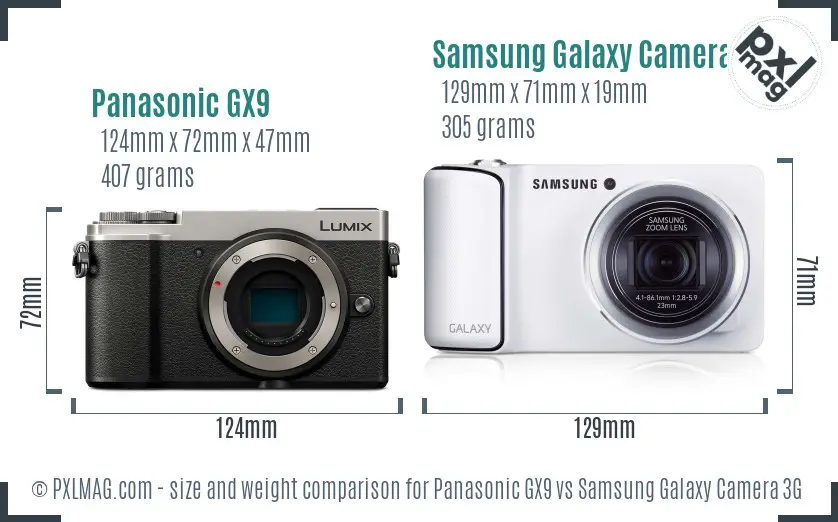 Panasonic GX9 vs Samsung Galaxy Camera 3G size comparison