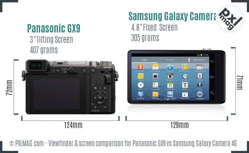 Panasonic GX9 vs Samsung Galaxy Camera 4G Screen and Viewfinder comparison