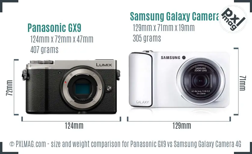 Panasonic GX9 vs Samsung Galaxy Camera 4G size comparison