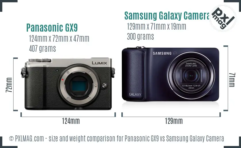 Panasonic GX9 vs Samsung Galaxy Camera size comparison Panasonic GX9 vs Samsung Galaxy Camera size comparison