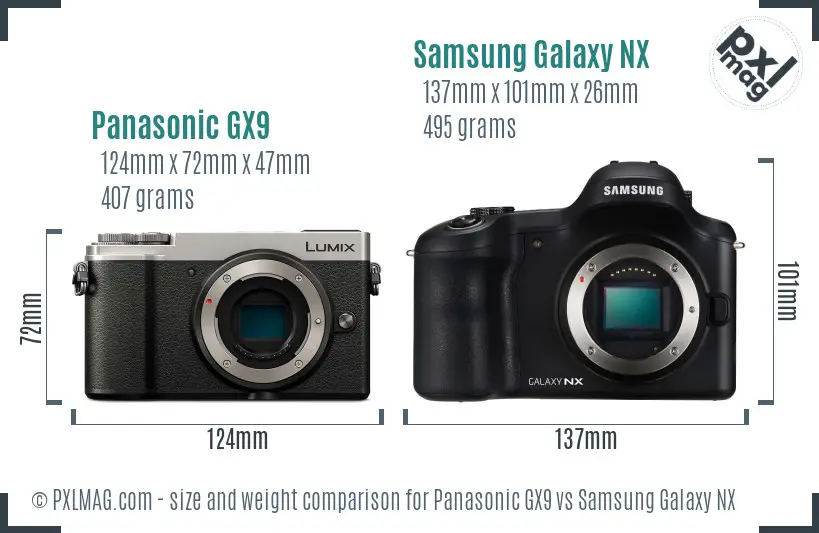 Panasonic GX9 vs Samsung Galaxy NX size comparison Panasonic GX9 vs Samsung Galaxy NX size comparison