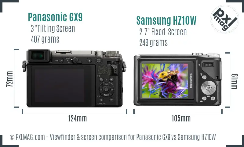 Panasonic GX9 vs Samsung HZ10W Screen and Viewfinder comparison