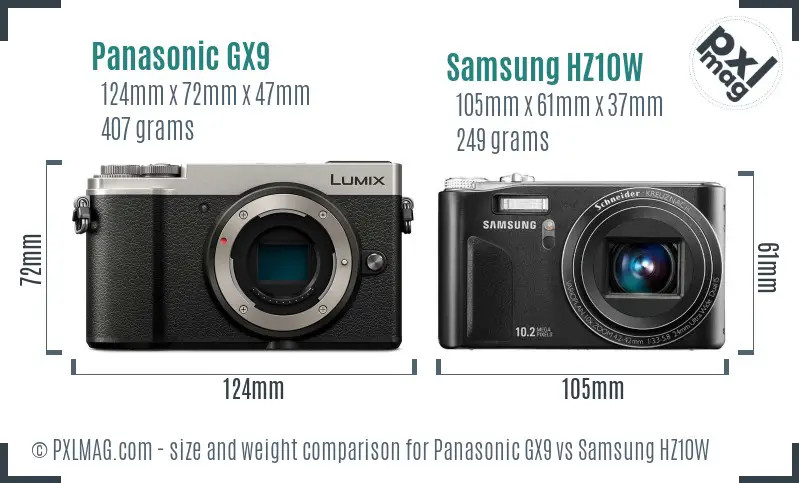 Panasonic GX9 vs Samsung HZ10W size comparison