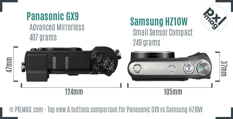 Panasonic GX9 vs Samsung HZ10W top view buttons comparison