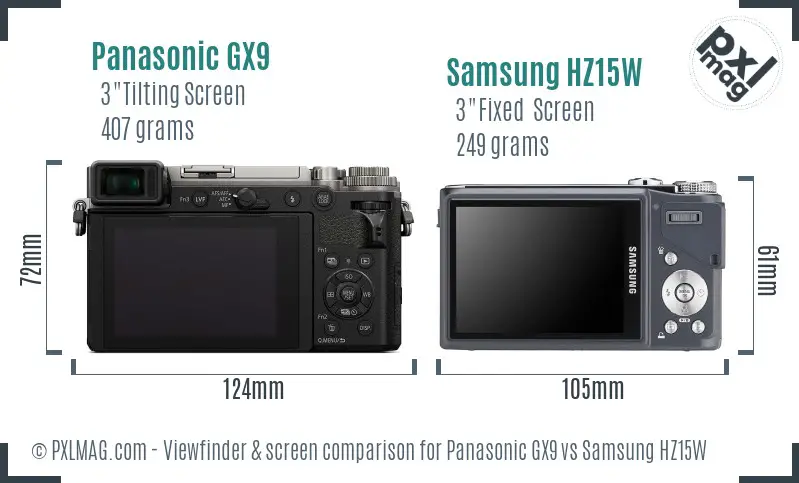 Panasonic GX9 vs Samsung HZ15W Screen and Viewfinder comparison