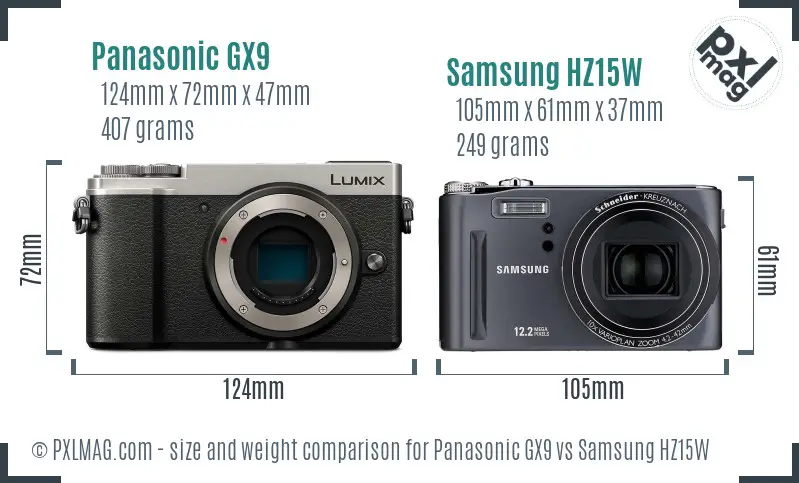 Panasonic GX9 vs Samsung HZ15W size comparison