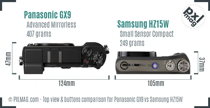 Panasonic GX9 vs Samsung HZ15W top view buttons comparison