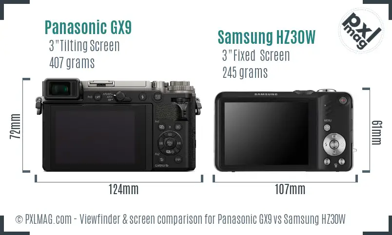 Panasonic GX9 vs Samsung HZ30W Screen and Viewfinder comparison Panasonic GX9 vs Samsung HZ30W Screen and Viewfinder comparison