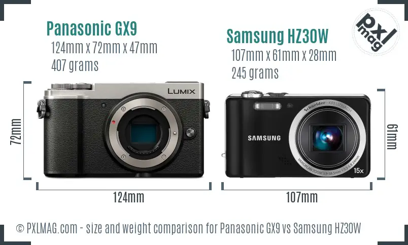 Panasonic GX9 vs Samsung HZ30W size comparison Panasonic GX9 vs Samsung HZ30W size comparison