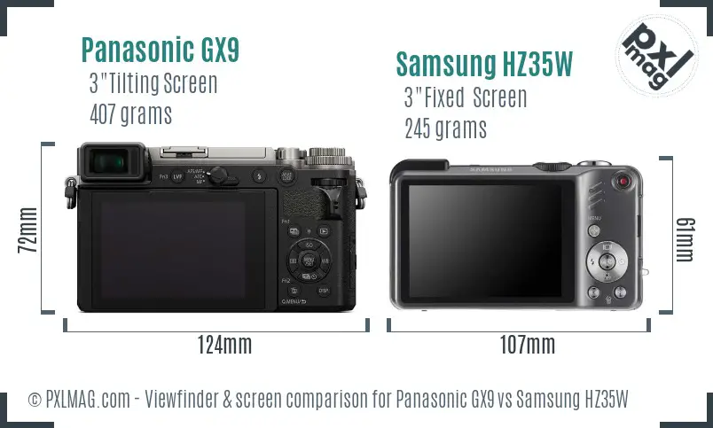 Panasonic GX9 vs Samsung HZ35W Screen and Viewfinder comparison