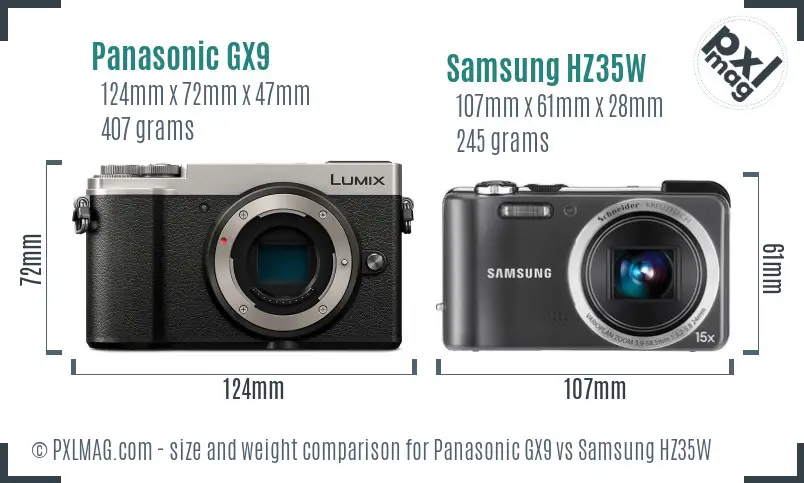 Panasonic GX9 vs Samsung HZ35W size comparison