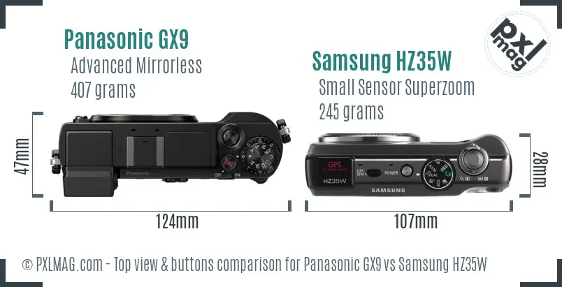 Panasonic GX9 vs Samsung HZ35W top view buttons comparison