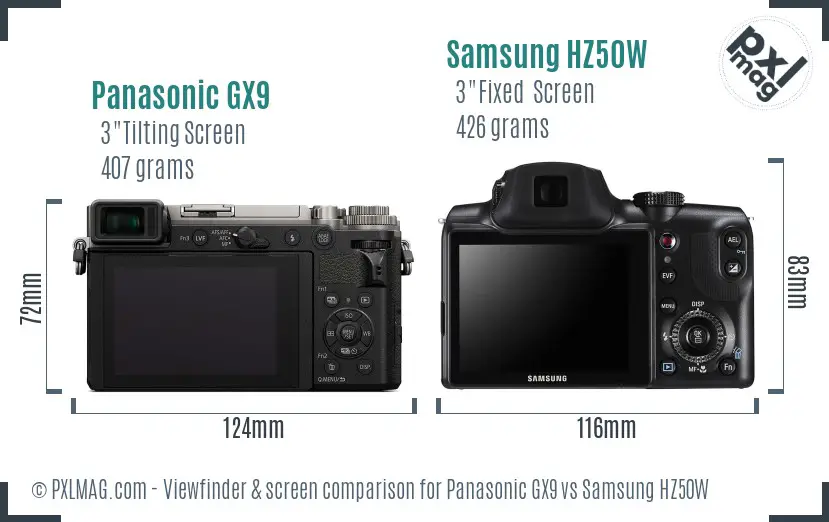 Panasonic GX9 vs Samsung HZ50W Screen and Viewfinder comparison