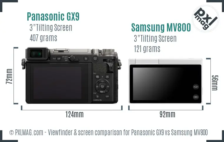 Panasonic GX9 vs Samsung MV800 Screen and Viewfinder comparison