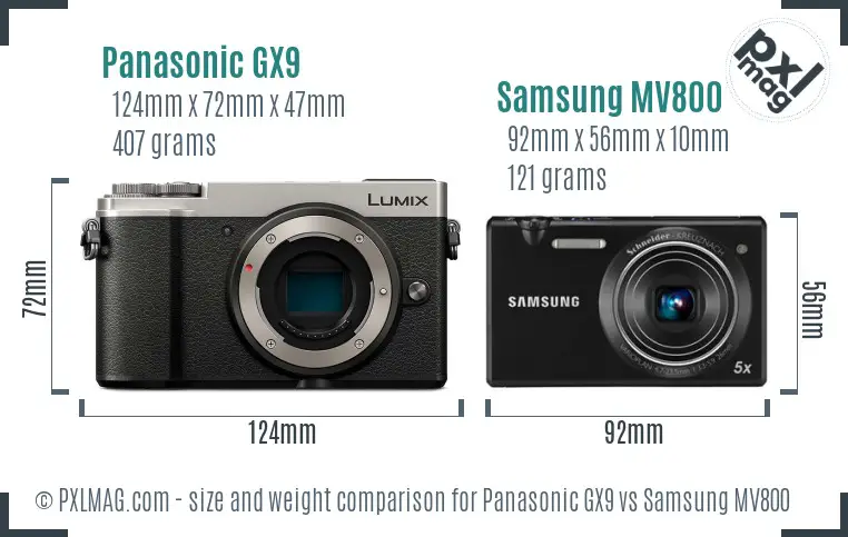 Panasonic GX9 vs Samsung MV800 size comparison