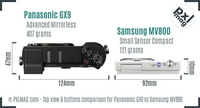 Panasonic GX9 vs Samsung MV800 top view buttons comparison