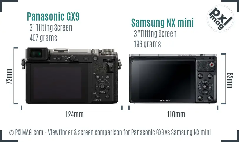 Panasonic GX9 vs Samsung NX mini Screen and Viewfinder comparison
